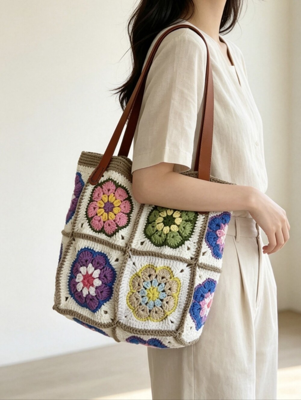 Colorful Crochet Tote Bag